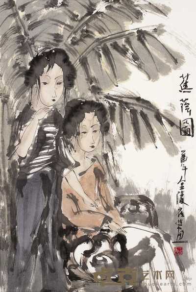 崔进 乙酉（2005年）作 蕉荫图 镜心 68×45cm
